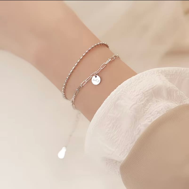 دستبند 2 ردیفه نقره عیار 925 مدل شانس (lucky)  