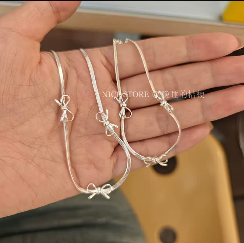  نیم ست نقره عیار 925طرح پاپیون پرنسسی زنجیر مدل ماری مدل  باربیهدیه ای نفیس با جذابیت چشمگیر نقره