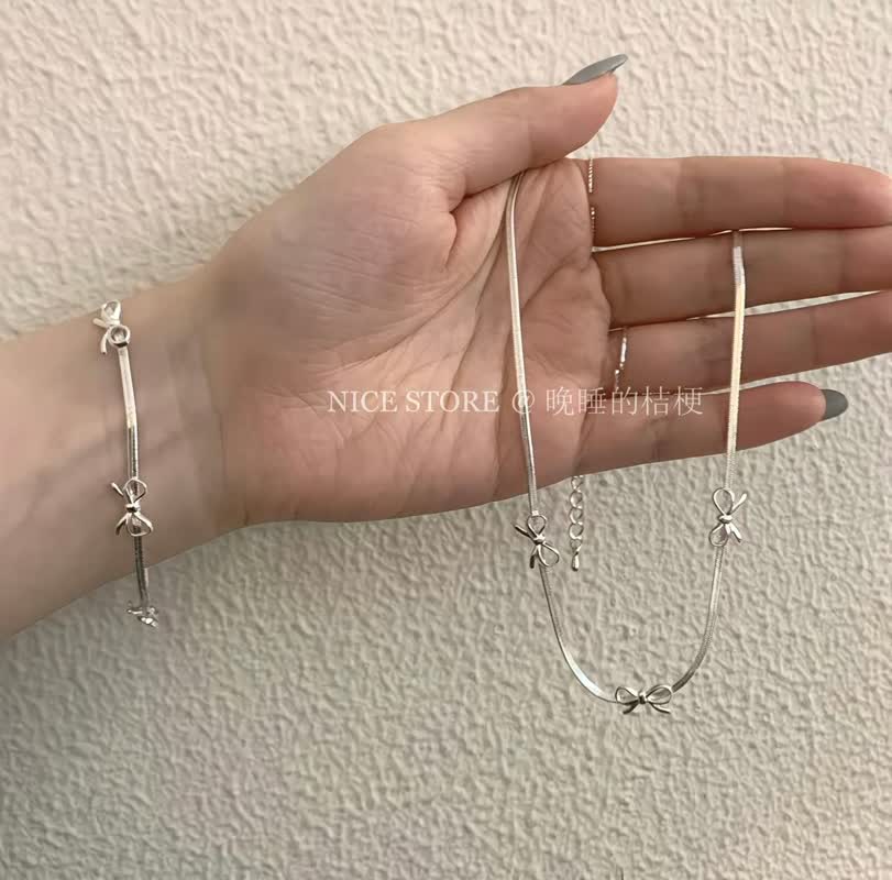 نیم ست نقره عیار 925 مدل پاپیون پرنسسی با زنجیر های طرح ماری  کد103