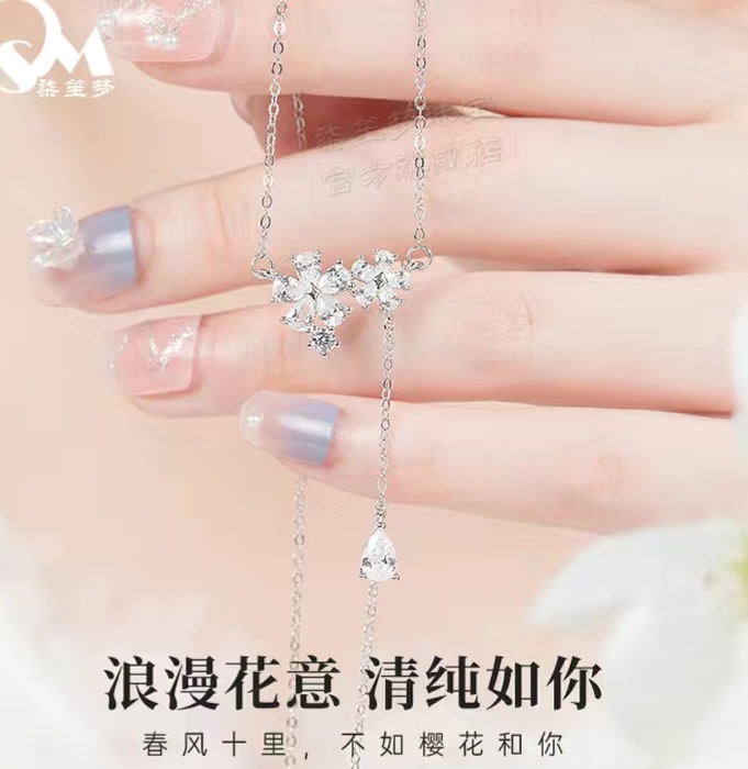 گردنبند نقره وارداتی طرح شکوفه گیلاس