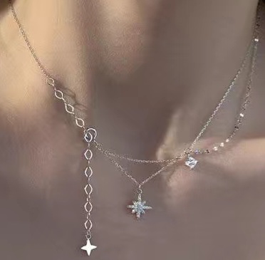 گردنبند دولایه /نقره عیار s925 /طرح ستاره  و نگین کریستال