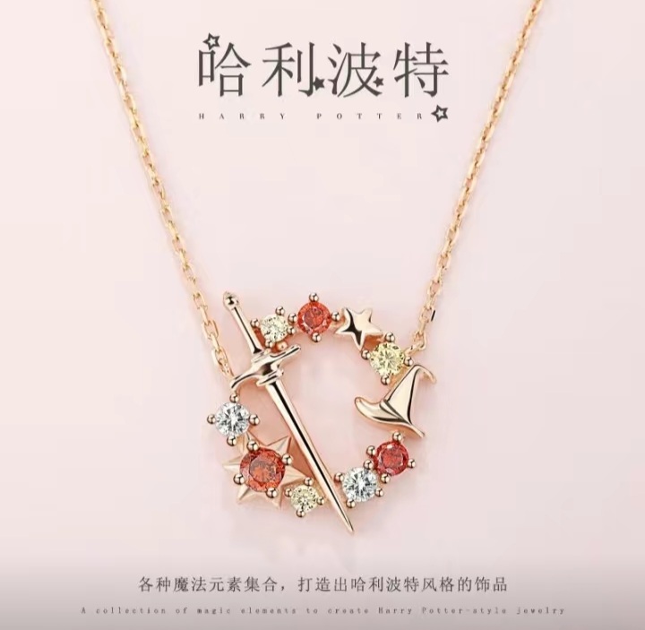 گردنبند نقره عیارS925  طرح شمشیر بانگین کریستال سفید و قرمز-رنگ رزگلد/کد 12