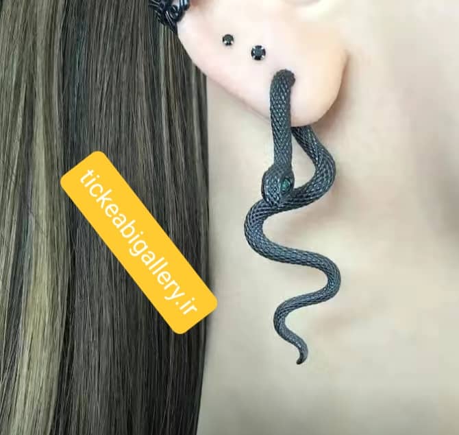 ایرکاف گوشواره ای طرح مار مشکی کد 30/2