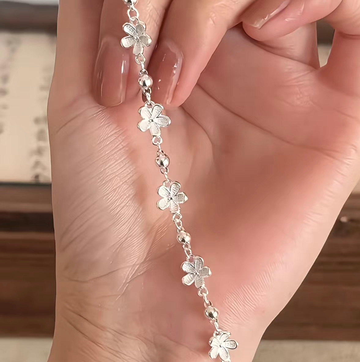 دستبند نقره عیار 925 مدل شکوفه گیلاس 