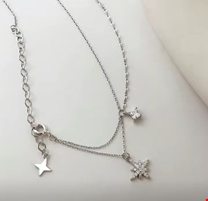 گردنبند دولایه /طرح ستاره و نگین کریستال/رنگ نقره ای/کد11