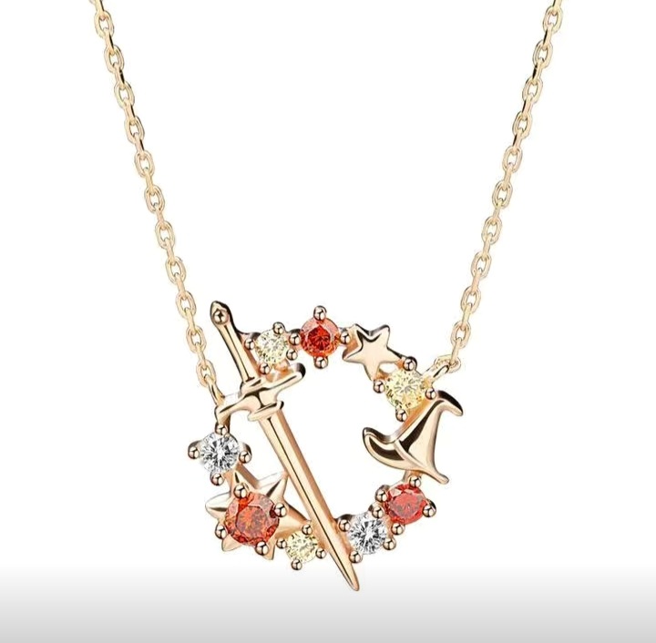 گردنبند نقره عیارS925  طرح شمشیر بانگین کریستال سفید و قرمز-رنگ رزگلد/کد 12