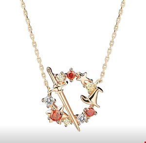 گردنبند نقره عیارS925 طرح شمشیر بانگین کریستال سفید و قرمز-رنگ رزگلد/کد 12