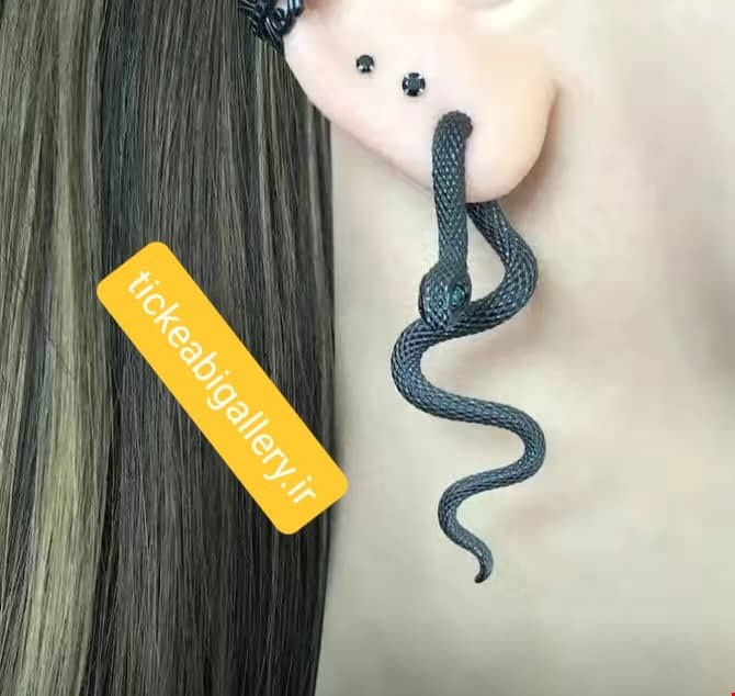 ایرکاف گوشواره ای طرح مار مشکی کد 30/2