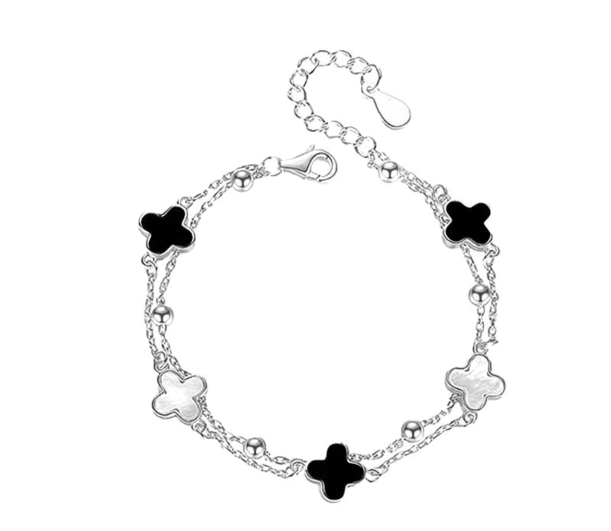 دستبند نقره عیار ۹۲۵ طرح شبدر۴پر میناکاری شده کد۱۰۵