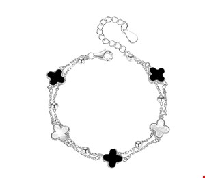 دستبند نقره عیار ۹۲۵ طرح شبدر۴پر میناکاری شده کد۱۰۵